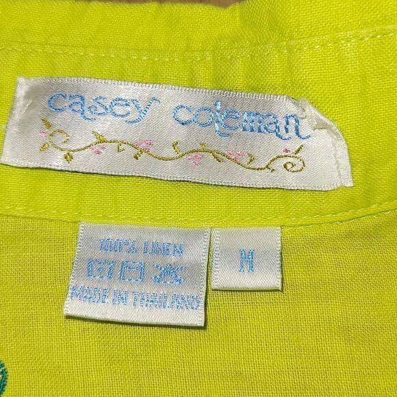 🔹️Casey Coleman Lime Embroider Margaritas Button Linen Top Medium - Picture 10 of 11